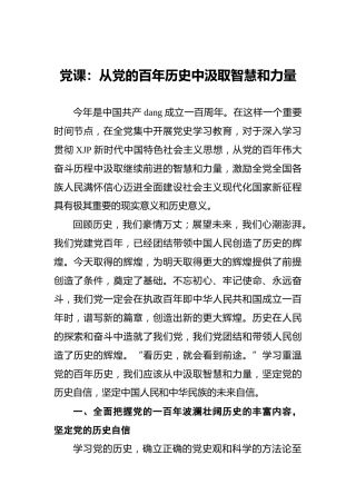 党课：从党的百年历史中汲取智慧和力量