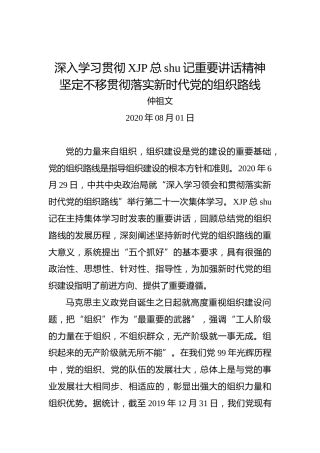 仲祖文：深入学习贯彻习近平总书记重要讲话精神坚定不移贯彻落实新时代党的组织路线