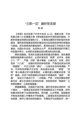 赵迪：“三抓一见”建好党支部