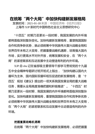 在统筹“两个大局”中加快构建新发展格局