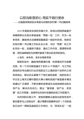 以担当彰显初心用实干践行使命——记省医保局派驻永寿县马坊镇东张村第一书记魏俊琦