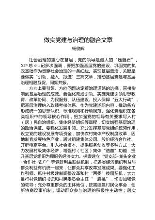 杨俊辉：做实党建与治理的融合文章