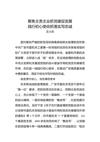 王小兵：聚焦主责主业抓党建促发展