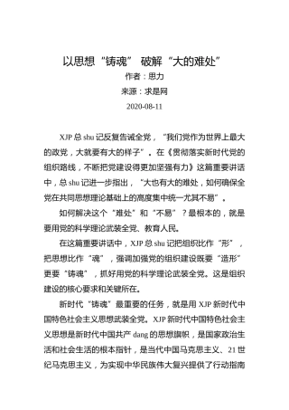 思力：以思想“铸魂”破解“大的难处”