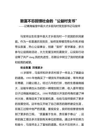 致富不忘回馈社会的“公益村支书”——记青海省湟中县大才乡前沟村党支部书记马宝祥