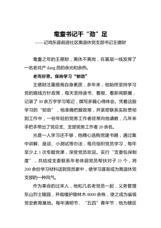 耄耋书记干“劲”足——记鸡东县前进社区离退休党支部书记王德财