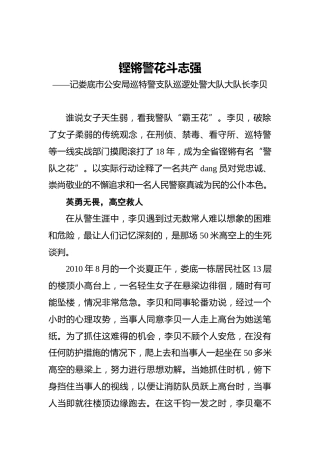 铿锵警花斗志强——记娄底市公安局巡特警支队巡逻处警大队大队长李贝