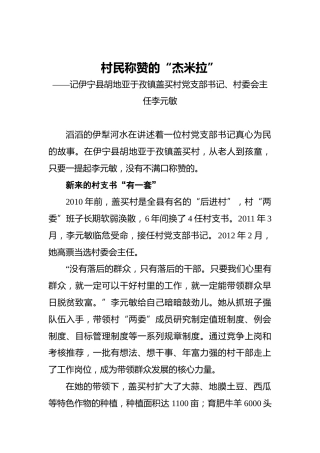 村民称赞的“杰米拉”——记伊宁县胡地亚于孜镇盖买村党支部书记、村委会主任李元敏