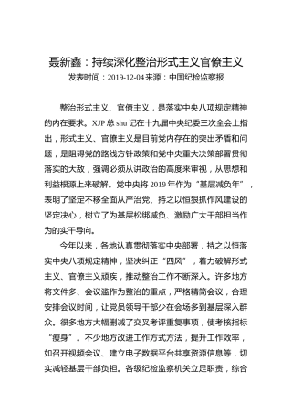 聂新鑫：持续深化整治形式主义官僚主义