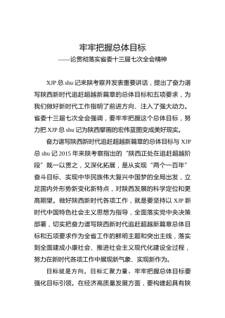 牢牢把握总体目标——论贯彻落实省委十三届七次全会精神