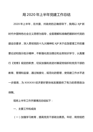 局2020年上半年党建工作总结