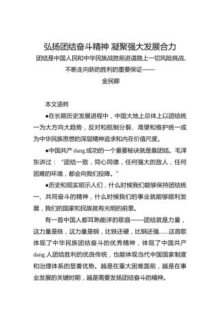 金民卿：弘扬团结奋斗精神凝聚强大发展合力