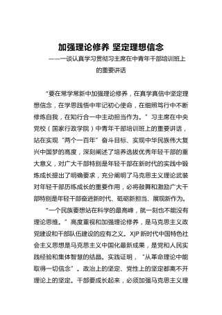 加强理论修养坚定理想信念——一谈认真学习贯彻习主席在中青年干部培训班上的重要讲话