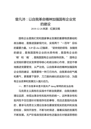 曾凡沛：以自我革命精神加强国有企业党的建设
