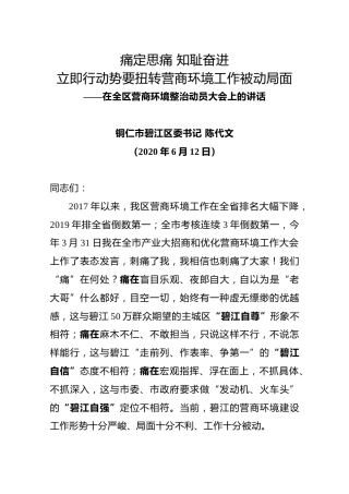 陈代文：在全区营商环境整治动员大会上的讲话