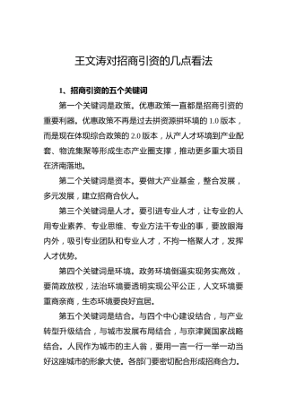 王文涛对招商引资的几点看法