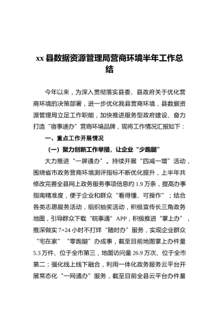 xx县数据资源管理局营商环境半年工作总结