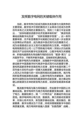 发挥数字电网的关键载体作用