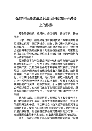 在数字经济建设及其法治保障国际研讨会上的致辞