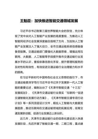 王魁臣：加快推进智能交通领域发展