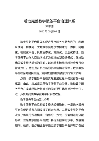 宋思源：着力完善数字服务平台治理体系