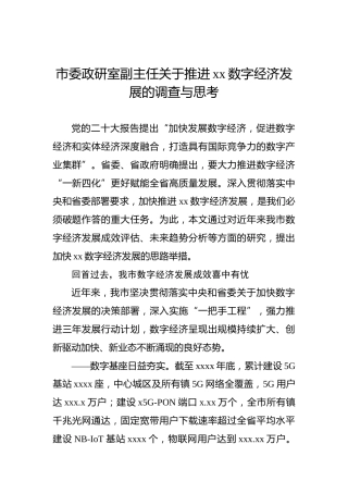 市委政研室副主任关于推进xx数字经济发展的调查与思考