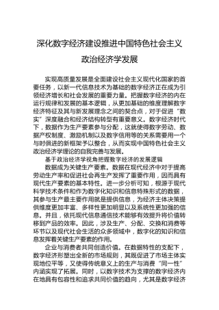 深化数字经济建设推进中国特色社会主义政治经济学发展