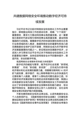 共建数据网络安全环境推动数字经济可持续发展