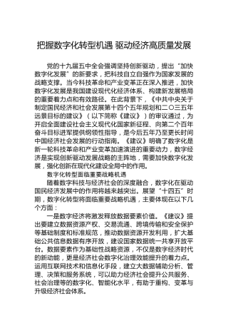 把握数字化转型机遇驱动经济高质量发展
