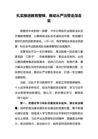 扎实推进教育整顿，推动从严治警走深走实