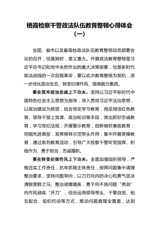 栖霞检察干警政法队伍教育整顿心得体会（一）