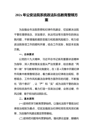 202x年公安法院系统政法队伍教育整顿方案