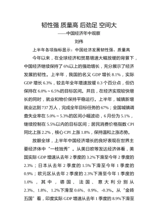 刘伟：韧性强质量高后劲足空间大