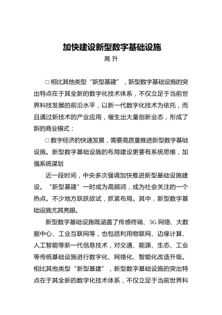 高升：加快建设新型数字基础设施