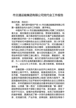 市交通运输集团有限公司党代会工作报告