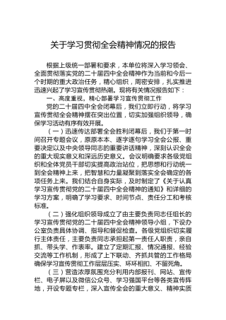 关于学习贯彻四中全会精神情况的报告