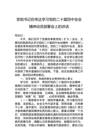 党组书记在传达学习党的二十届四中全会精神动员部署会上的讲话