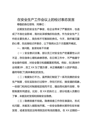 在安全生产工作会议上的检讨表态发言稿