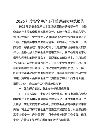 2025年度安全生产工作管理岗位总结报告