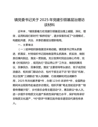 乡镇2025年党建引领基层治理访谈材料