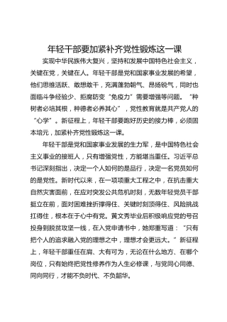 经验：年轻干部要加紧补齐党性锻炼这一课