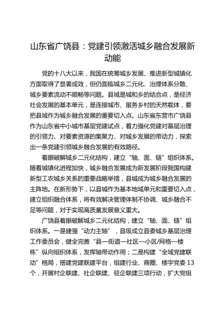 党建经验：党建引领激活城乡融合发展新动能