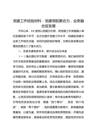 党建工作经验材料：党建领航聚合力，业务融合促发展