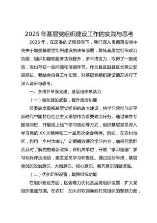 2025年基层党组织建设工作的实践与思考