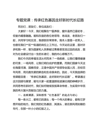 党课：传承红色基因  走好新时代长征路