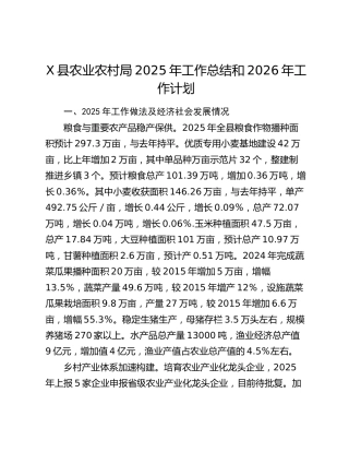 X县农业农村局2025年工作总结和2026年工作计划（2）