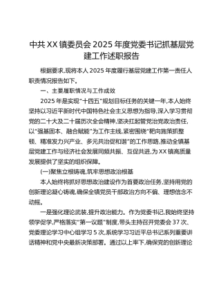 中共XX镇委员会2025年度党委书记抓基层党建工作述职报告_1