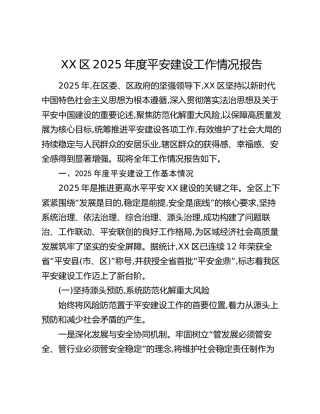 XX区2025年度平安建设工作情况报告