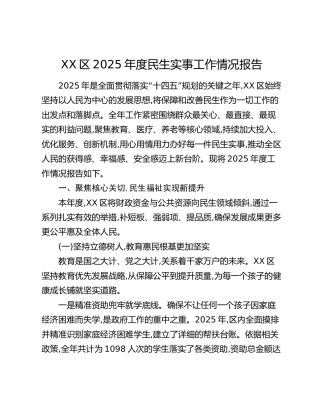 XX区2025年度民生实事工作情况报告