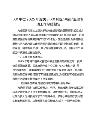 XX单位2025年度关于XX片区“两违”治理专项工作总结报告